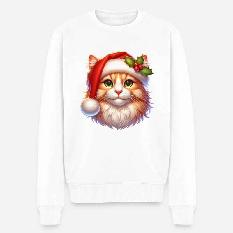 Katzen Weihnachts - Männer Premium Bio Pullover - Weiß