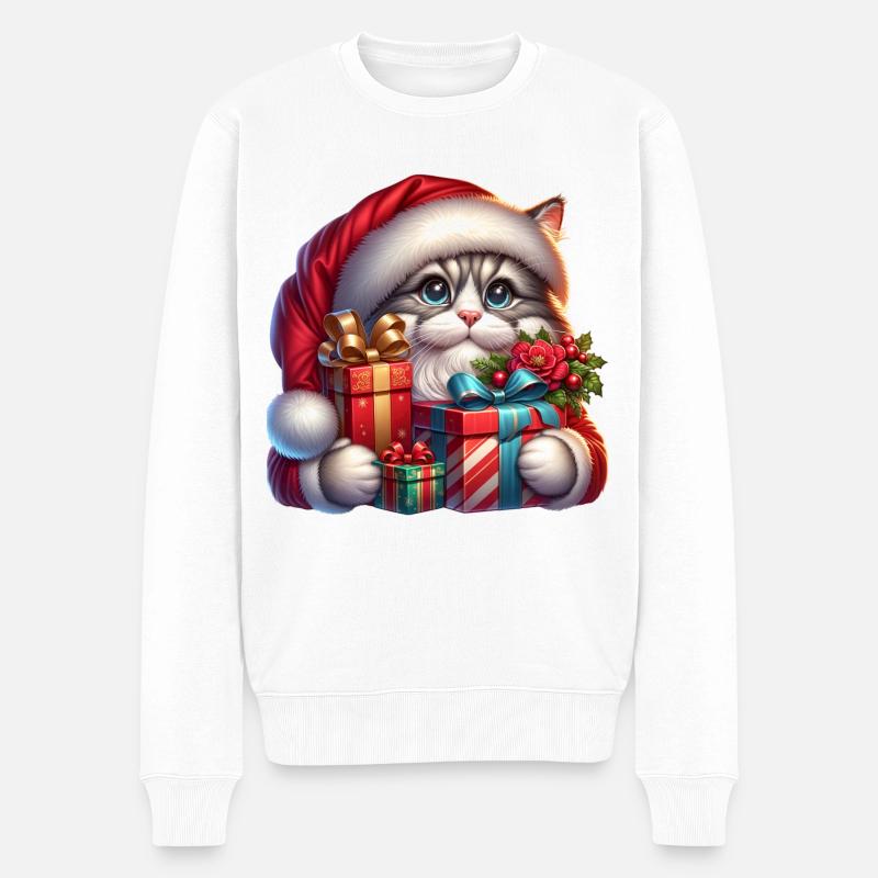 Noël chat - Pull Premium bio Homme - blanc
