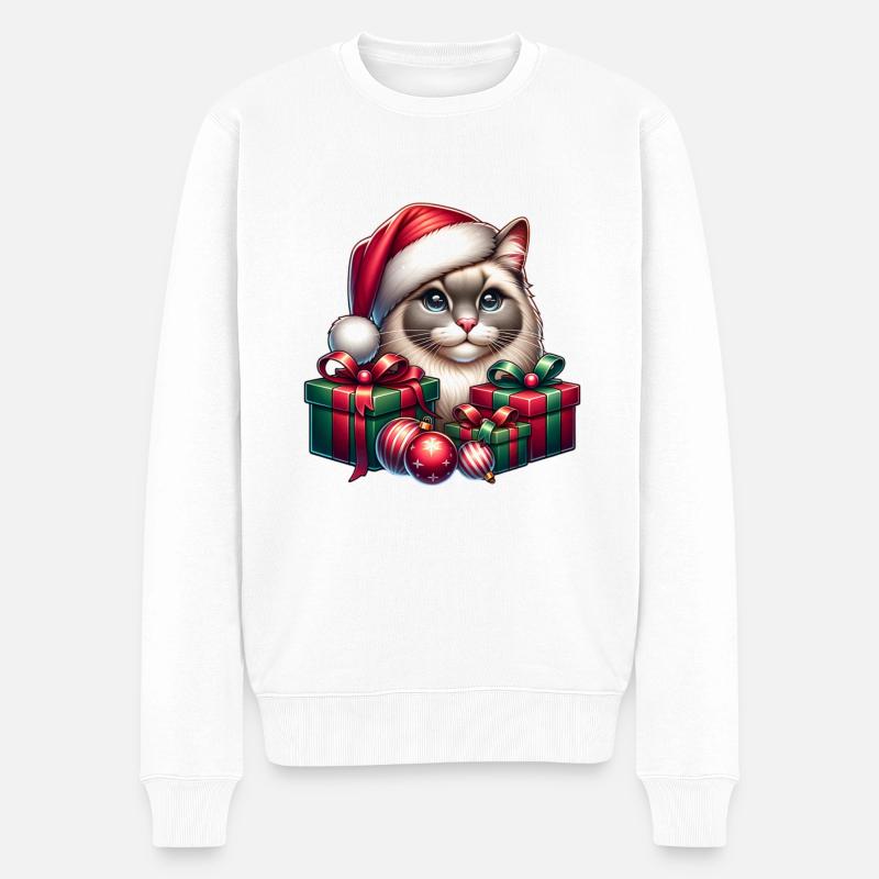 Chat Chaton Noël - Pull Premium bio Homme - blanc