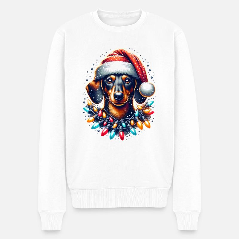 Dachshund Feiert Weihnachten Dackeln - Männer Premium Bio Pullover - Weiß
