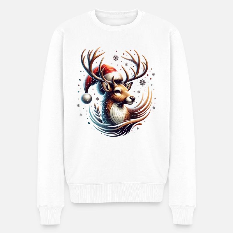 Rentier Winter - Männer Premium Bio Pullover - Weiß