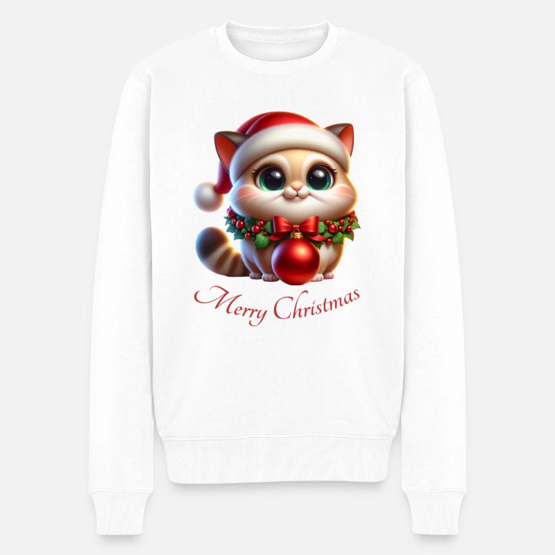 Joyeux Noël Chat Noël Noël - Pull Premium bio Homme - blanc