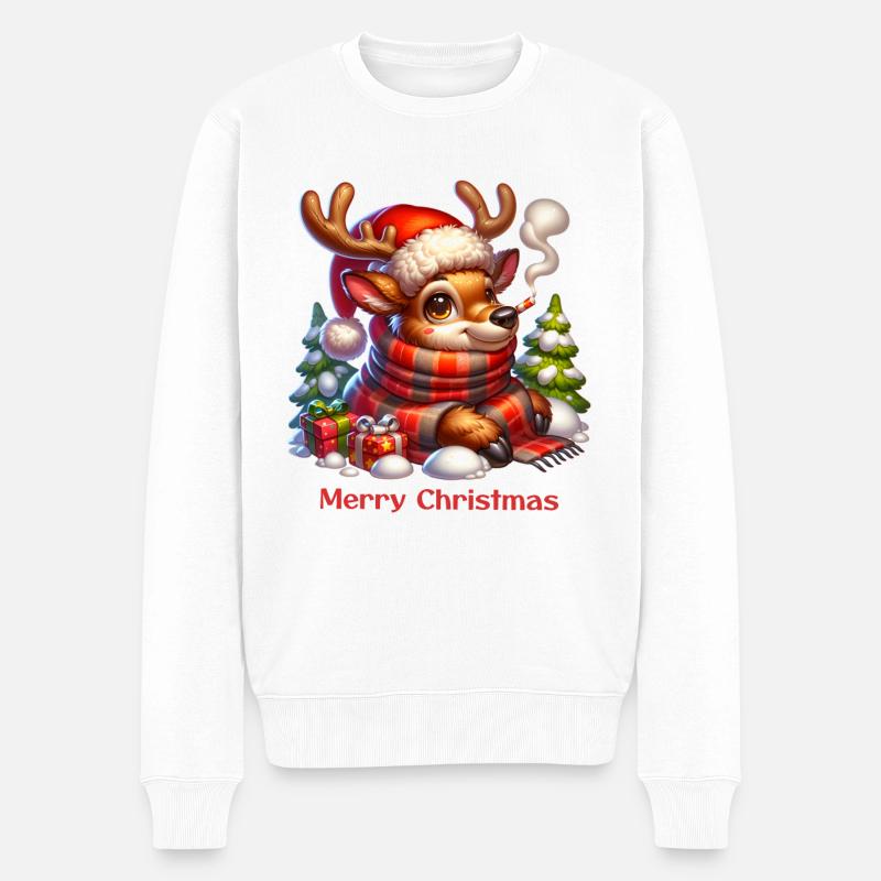 Merry Christmas Rentier Süß - Männer Premium Bio Pullover - Weiß