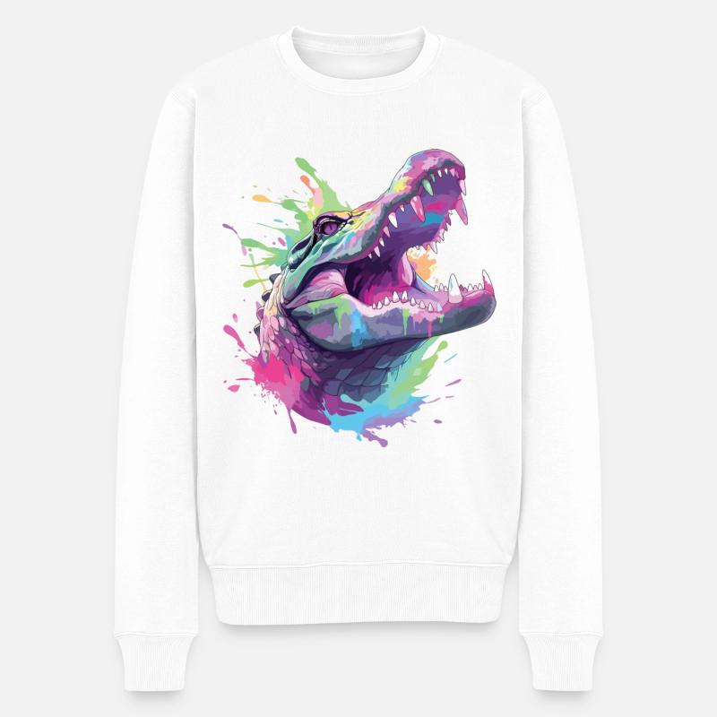 Alligator Krokodil Kaiman Reptil Raubtier Tier - Männer Premium Bio Pullover - Weiß