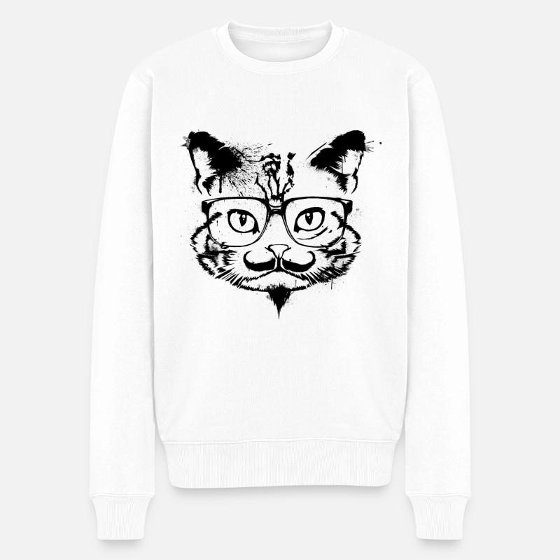 Hipster Cat - Männer Premium Bio Pullover - Weiß