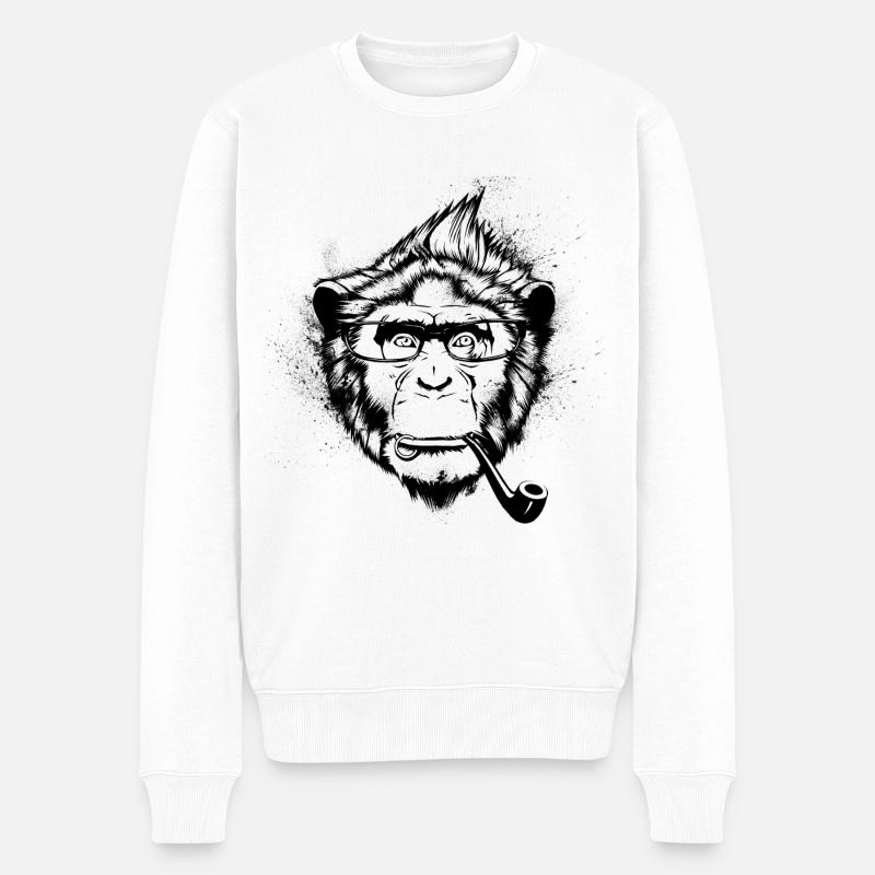 Ironique Chimp - Pull Premium bio Homme - blanc
