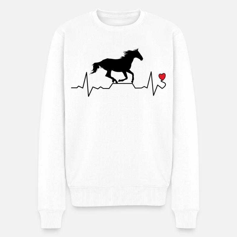 Pferd Herzschlag Herz Puls Frequenz - Männer Premium Bio Pullover - Weiß