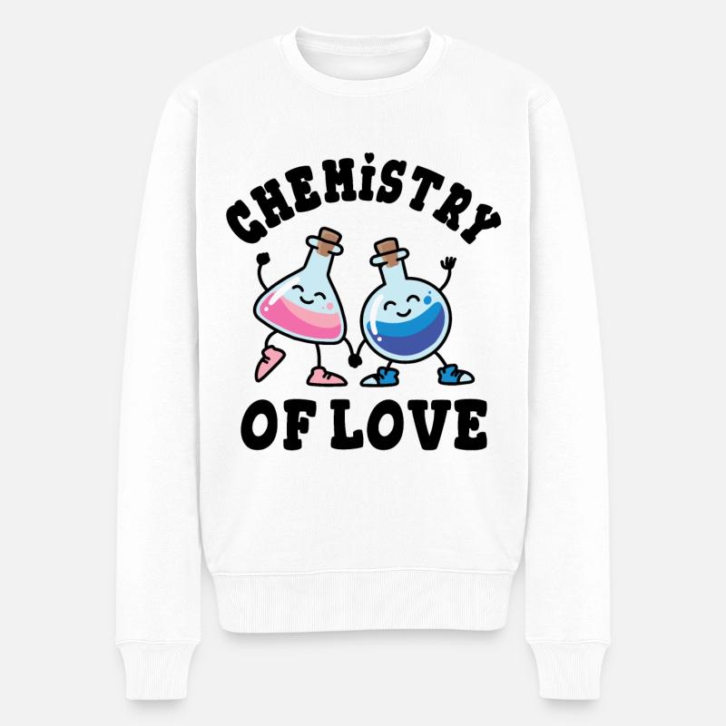 Chemie der Liebe, Verliebte Glaskolben - Männer Premium Bio Pullover - Weiß