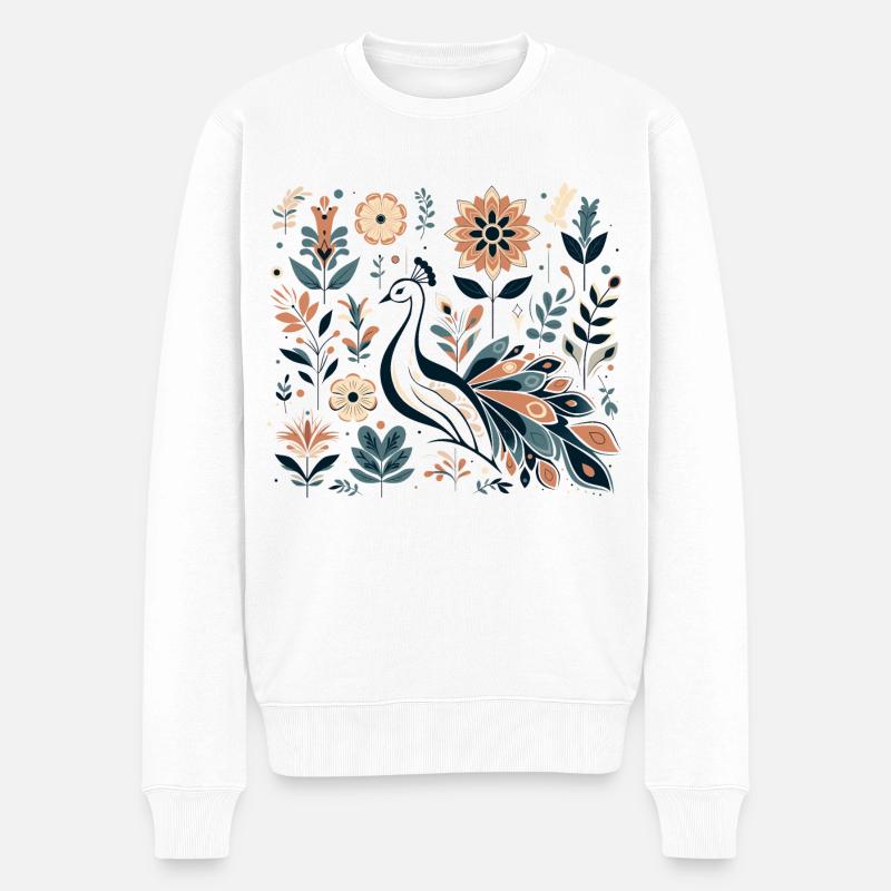Paon floral - Pull Premium bio Homme - blanc