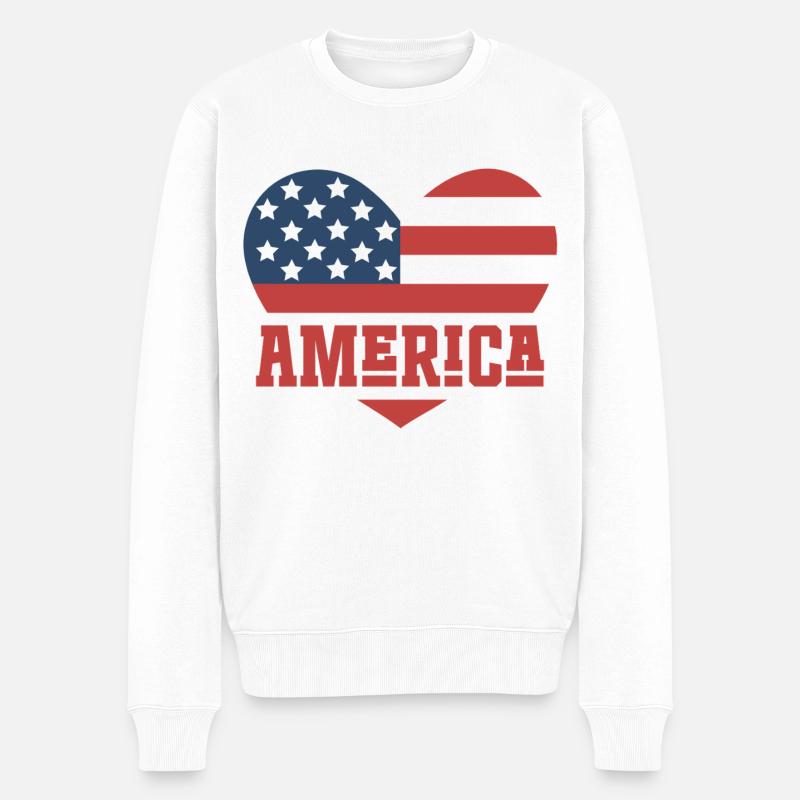 Amerika Flagge Herz - Männer Premium Bio Pullover - Weiß