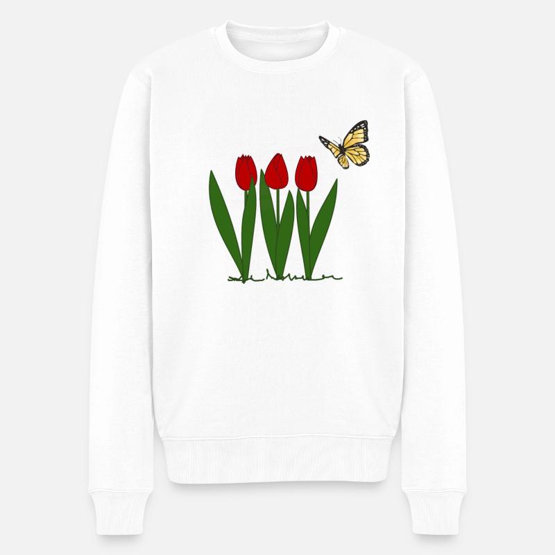 Tulipes et papillon, printemps - Pull Premium bio Homme - blanc