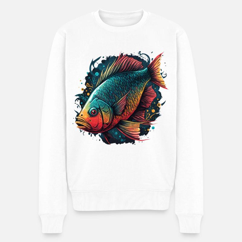 Roter Fisch - Männer Premium Bio Pullover - Weiß