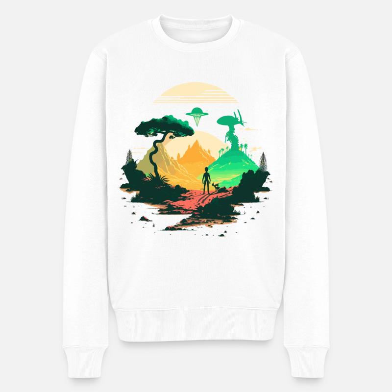 Fremde Welt - Männer Premium Bio Pullover - Weiß