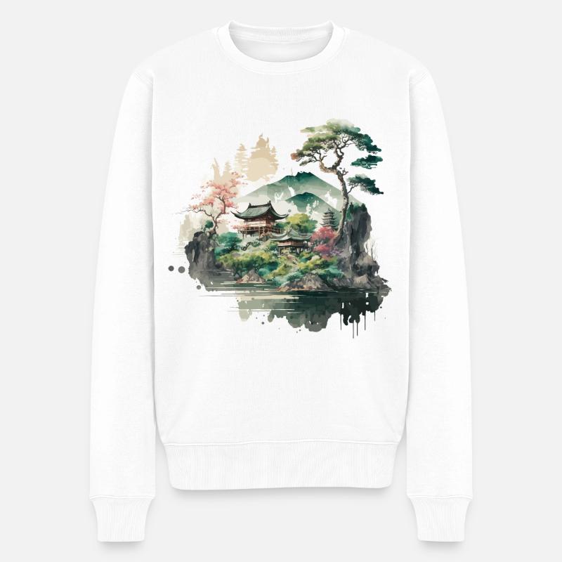 Japan Illustration - Männer Premium Bio Pullover - Weiß