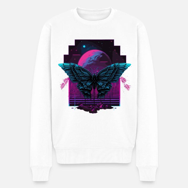 Buttterfly à Vaporwave Night - Pull Premium bio Homme - blanc