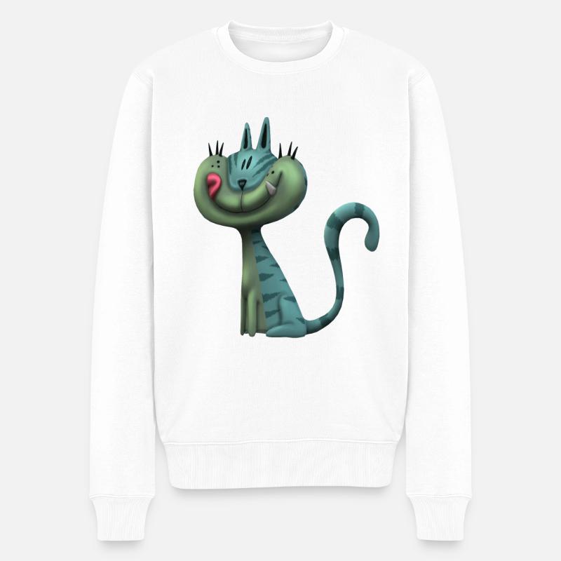 lustige Katze - Männer Premium Bio Pullover - Weiß