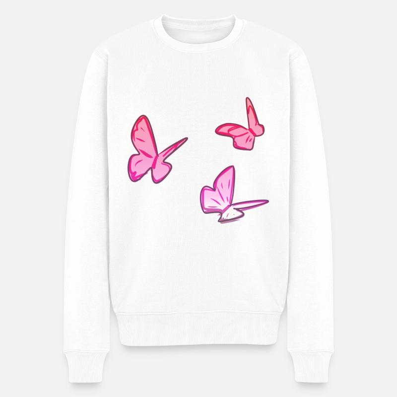 papillons roses papillon motif rose - Pull Premium bio Homme - blanc