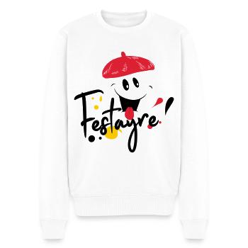Festayre, béret et foulard rouge, faire la fête ! - Pull Premium bio Homme - blanc - Devant - Thijin (182cm)