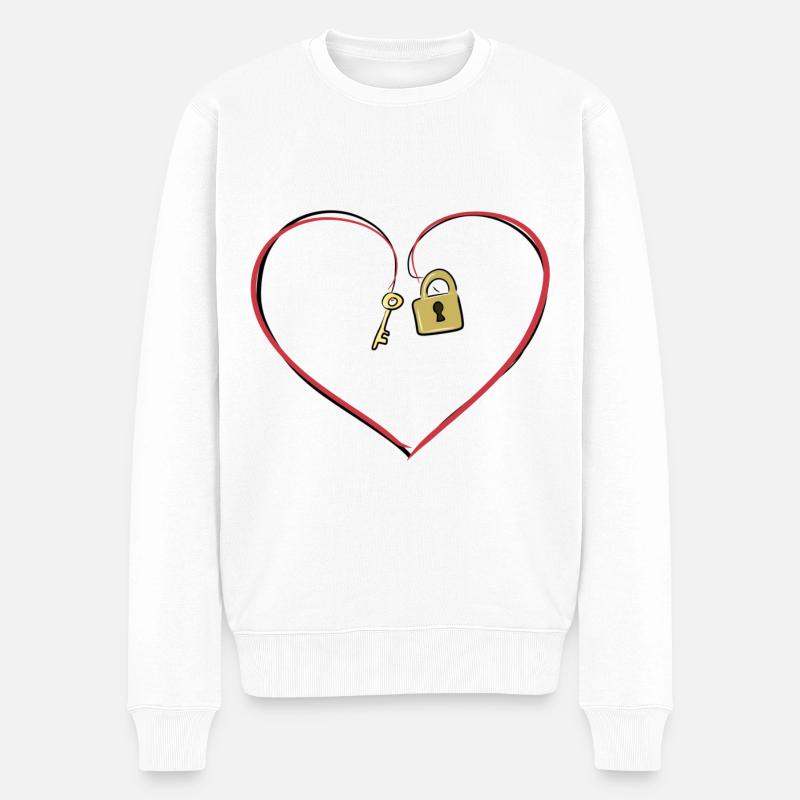 rotes herz schloss schlüssel liebe symbol - Männer Premium Bio Pullover - Weiß