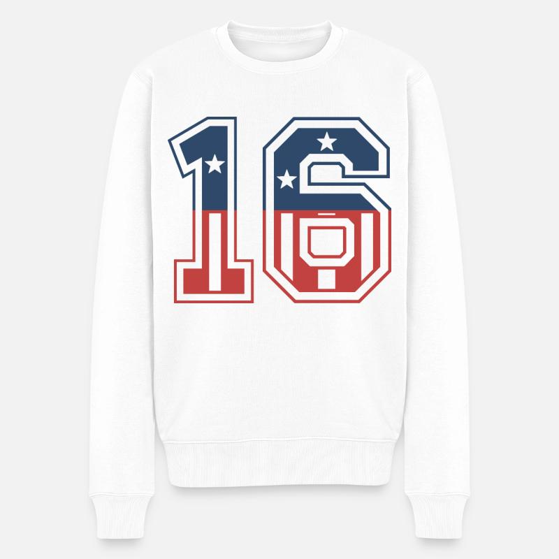 Nummer 16 USA - Männer Premium Bio Pullover - Weiß