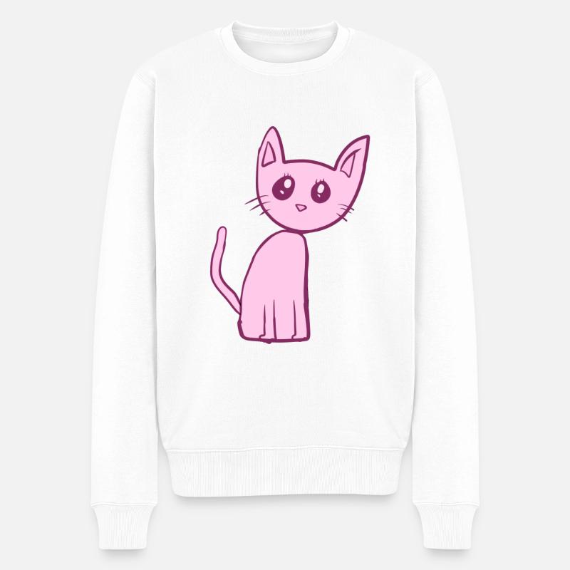 Katze pink Tier Haustier süß - Männer Premium Bio Pullover - Weiß