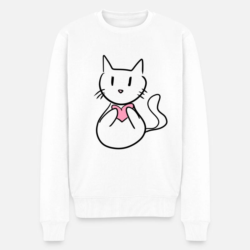 Katze süß cartoon herz - Männer Premium Bio Pullover - Weiß