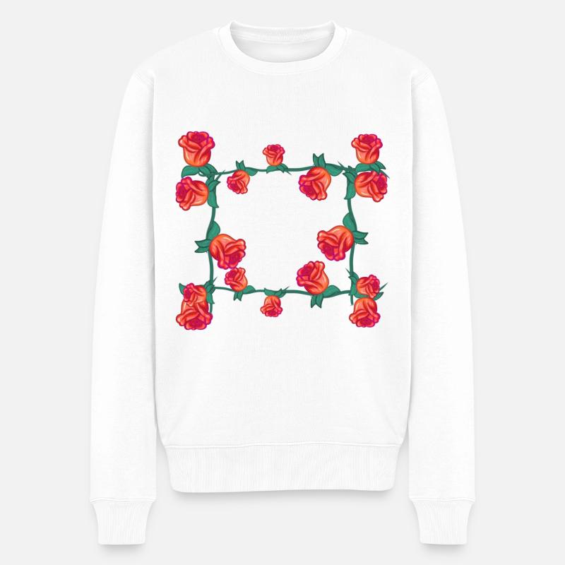 rote pflanzen linie blume rose rechteck blumen - Männer Premium Bio Pullover - Weiß