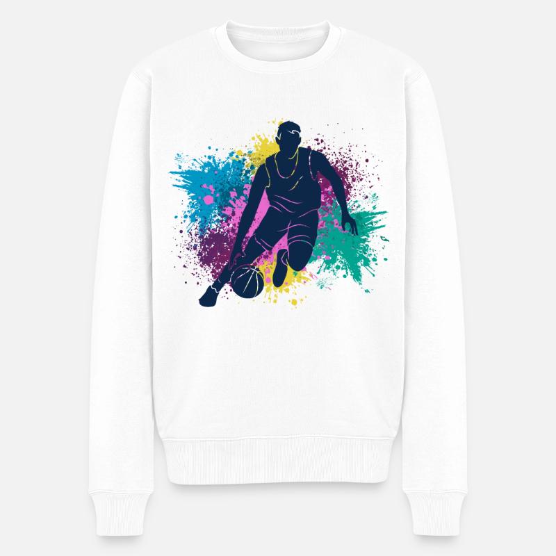 Basketball Spieler Grungy Farbspritzer - Männer Premium Bio Pullover - Weiß