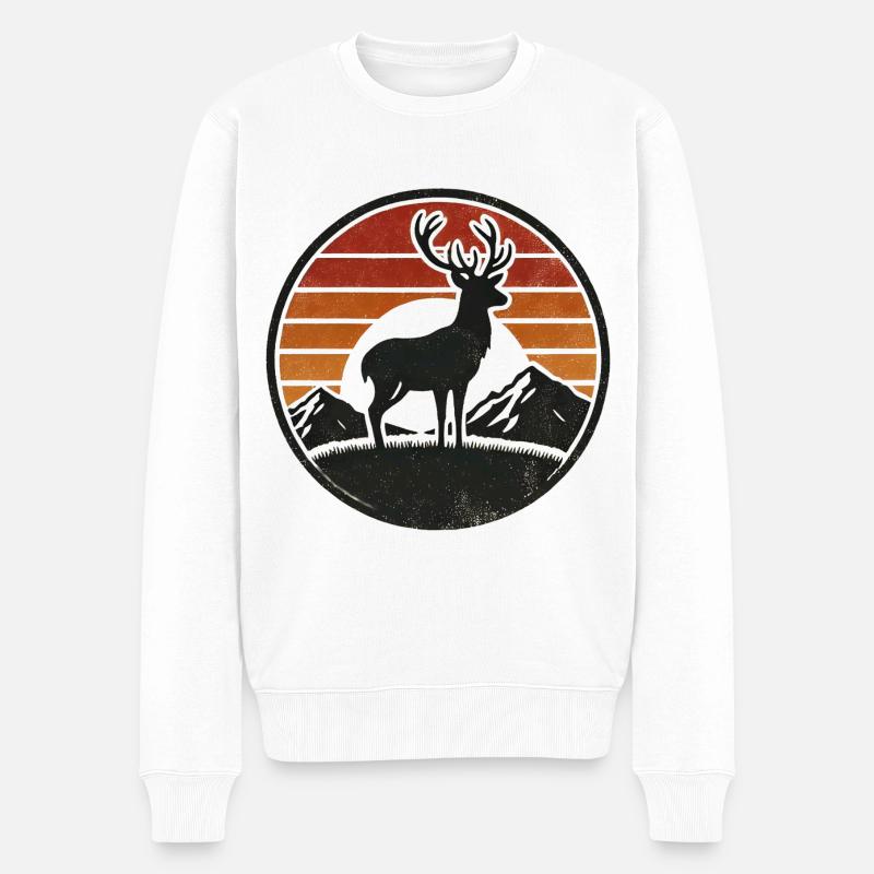 Hirsch - Männer Premium Bio Pullover - Weiß