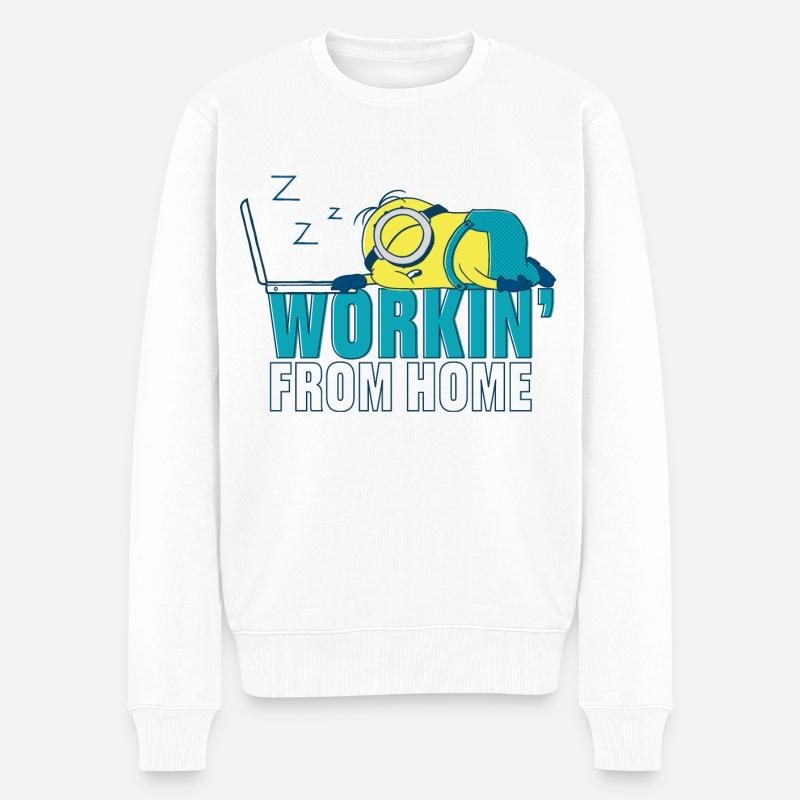 Minions Stuart Zuhause Arbeiten - Männer Premium Bio Pullover - Weiß