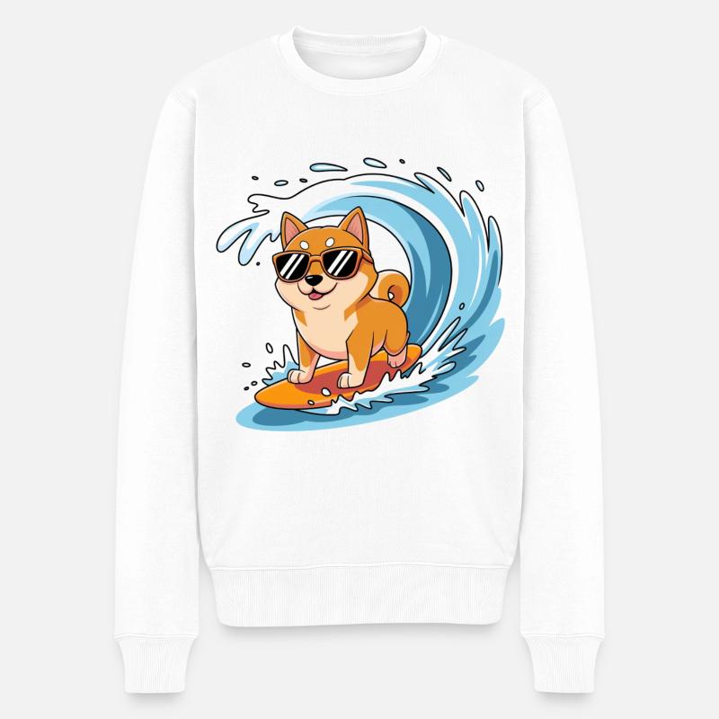 Shiba Surfing - Männer Premium Bio Pullover - Weiß
