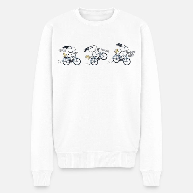 Peanuts Snoopy Fahrrad - Männer Premium Bio Pullover - Weiß