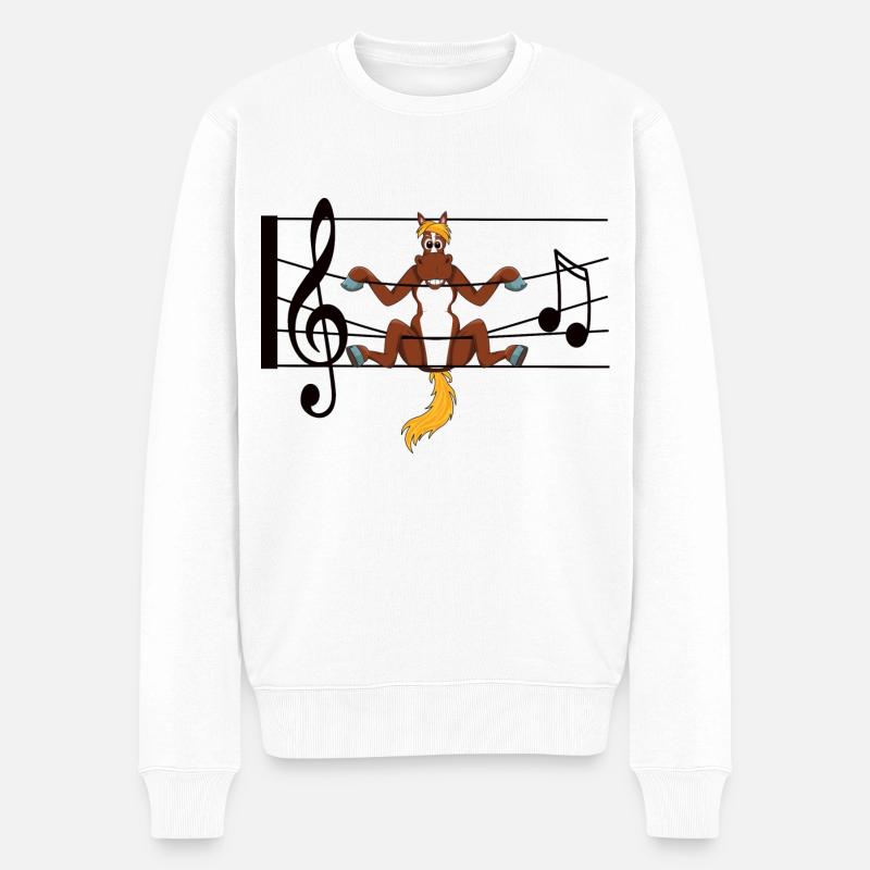 Pferd liebt Musik und ist glücklich - Männer Premium Bio Pullover - Weiß