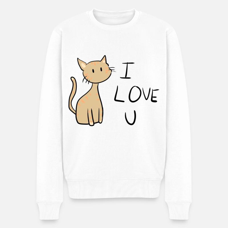 chat brun je t’aime - Pull Premium bio Homme - blanc