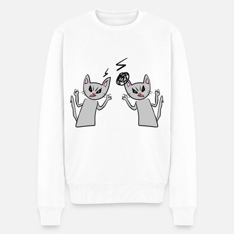 Katzen streit wut wütend katze - Männer Premium Bio Pullover - Weiß