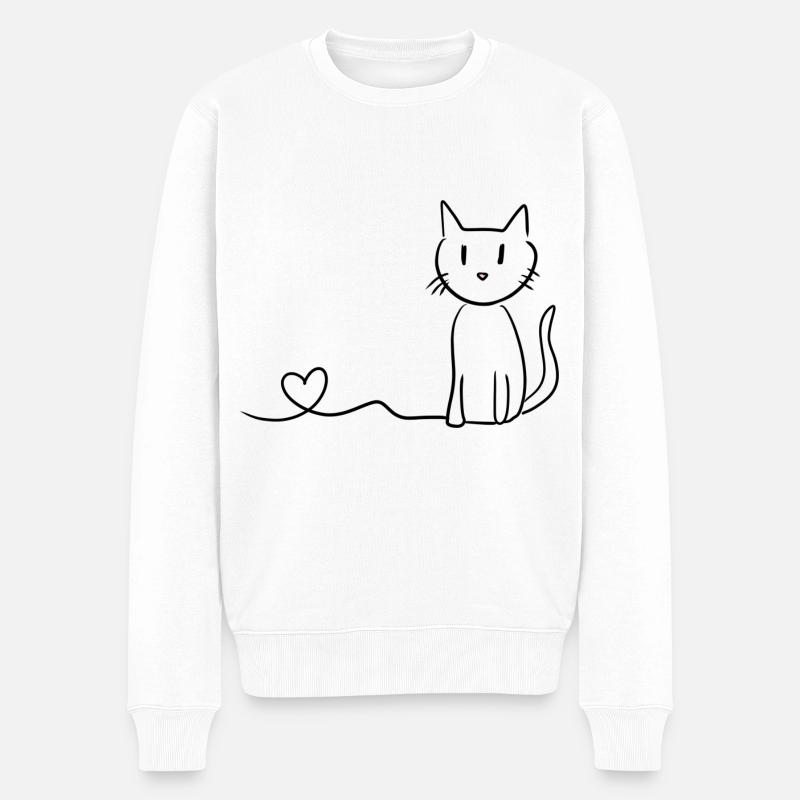 Cat Line Heart Symbol Amour - Pull Premium bio Homme - blanc
