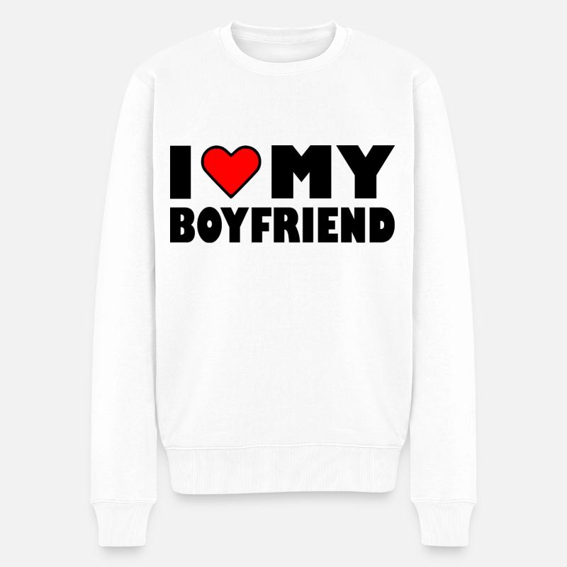 I love my boyfriend - Männer Premium Bio Pullover - Weiß
