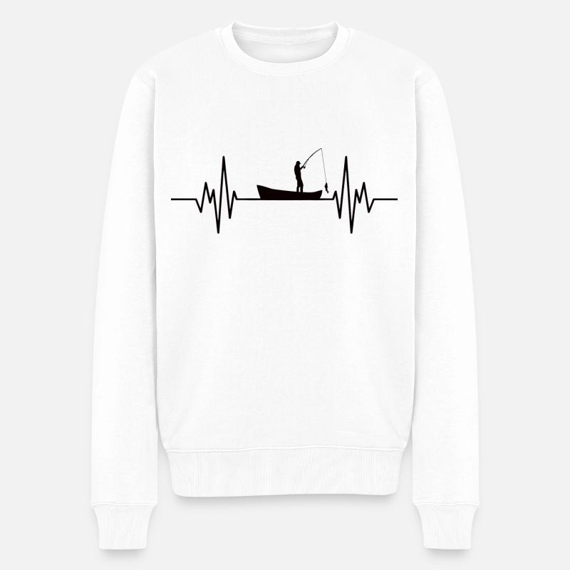 Angeln Angler Herzschlag - Männer Premium Bio Pullover - Weiß