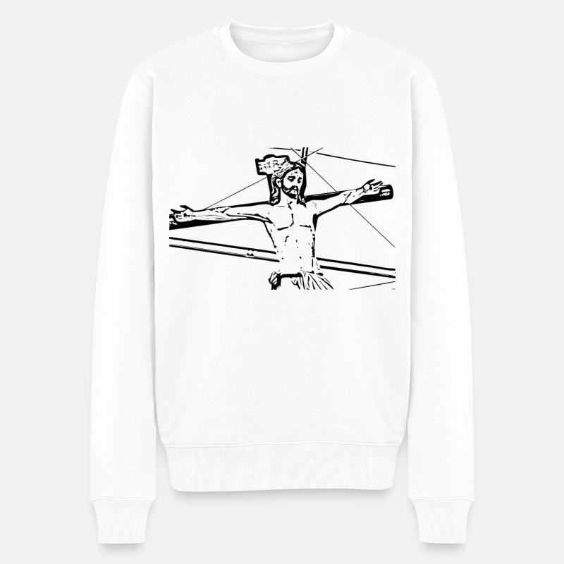 Jesus Christus Kreuz Ostern - Männer Premium Bio Pullover - Weiß