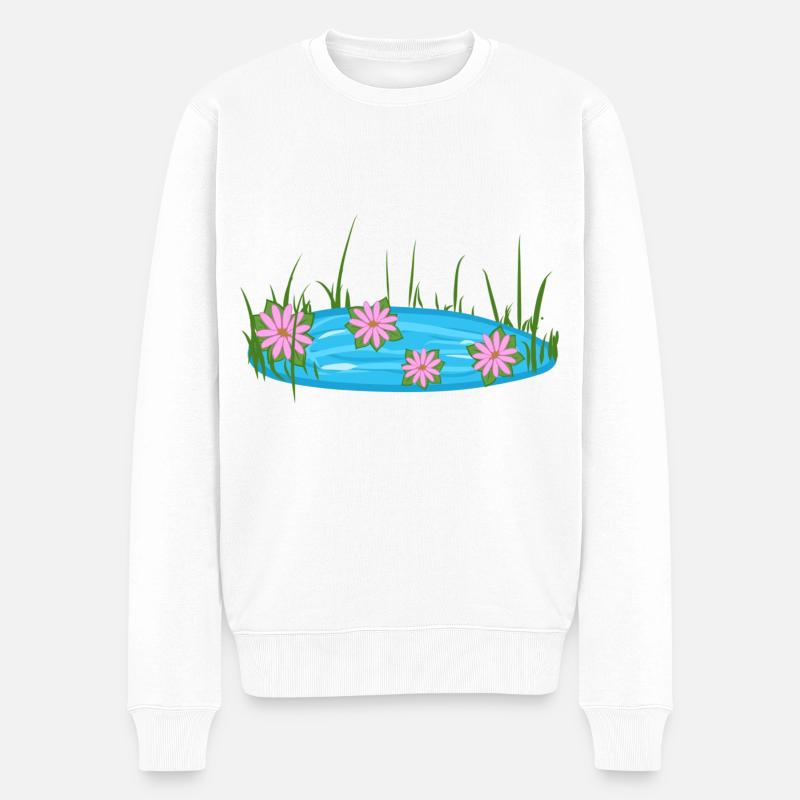 Étang Puddle Nature Fleurs Eau - Pull Premium bio Homme - blanc