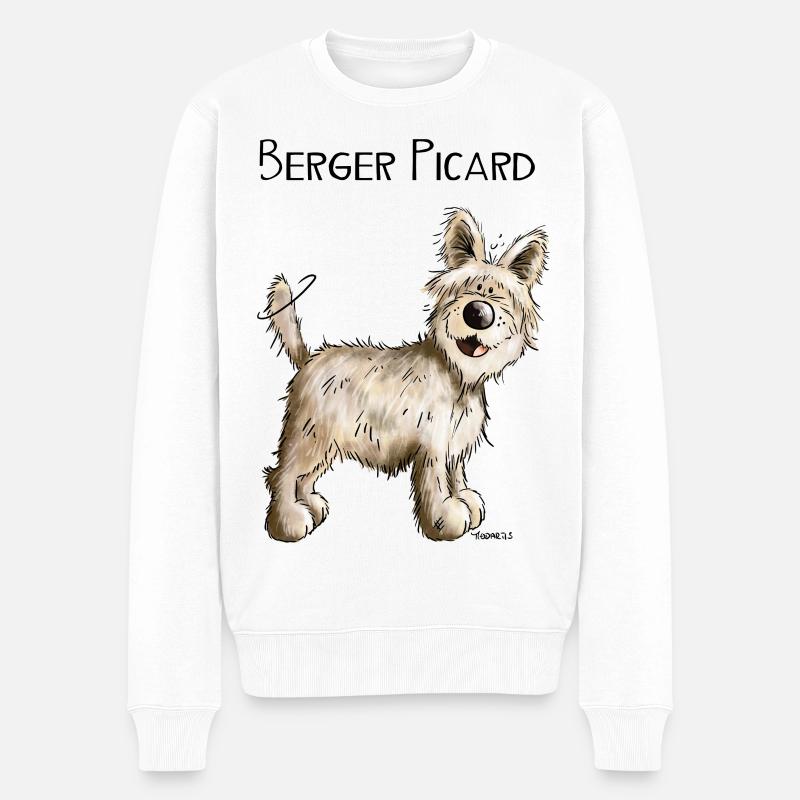 Happy Berger Picard - Hund - Dog - Comic - Männer Premium Bio Pullover - Weiß