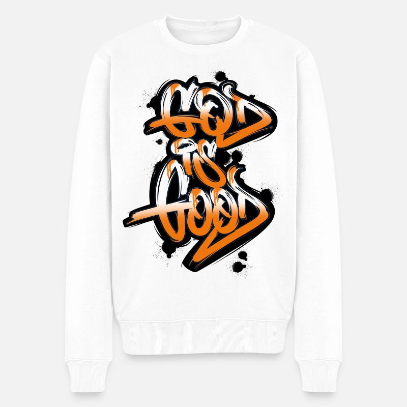God is Good Graffiti - Urban Faith Style! - Männer Premium Bio Pullover - Weiß