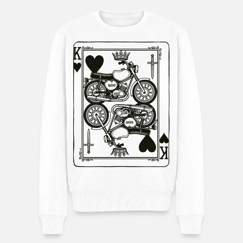 Herz König Motorrad - Biker Spielkarte Geschenk - Männer Premium Bio Pullover - Weiß