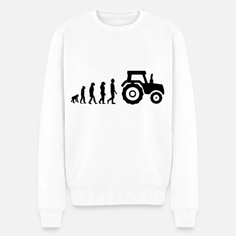 Evolution Traktor - Männer Premium Bio Pullover - Weiß