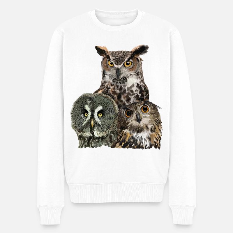 Eulen - Männer Premium Bio Pullover - Weiß