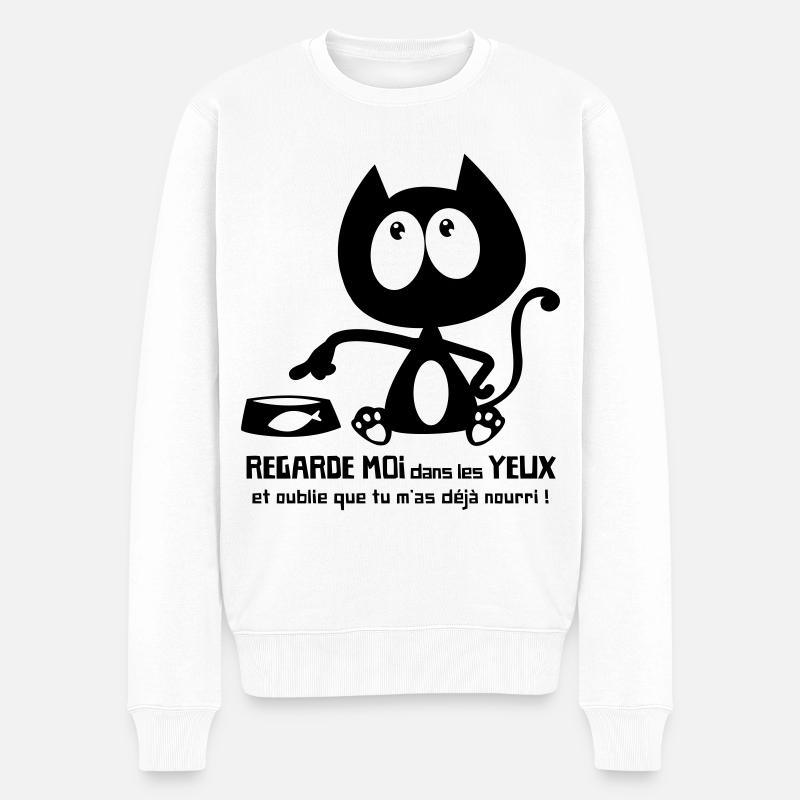 Chat noir mignon demande la nourriture ! humour - Pull Premium bio Homme - blanc