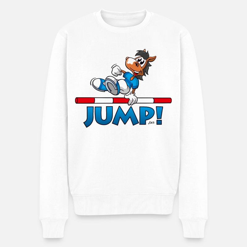 JUMP! Un vrai cheval de sport et cavalier de spectacle! - Pull Premium bio Homme - blanc