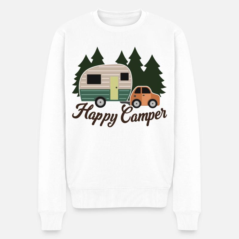 Happy Camper, Wander- & Campingliebhaber, Camper Geschenk - Männer Premium Bio Pullover - Weiß