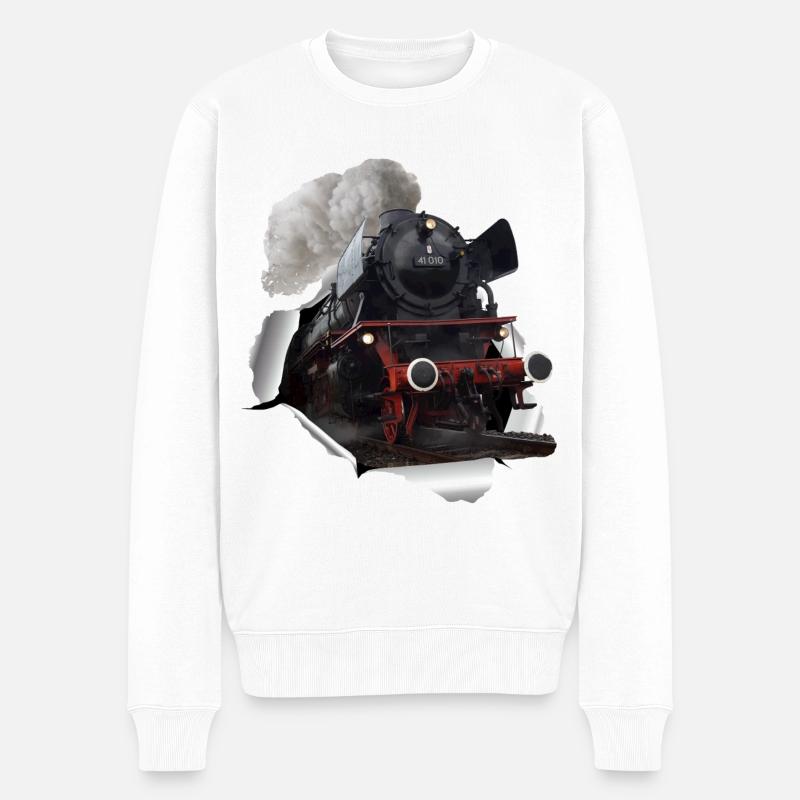 Dampflok durchbricht Papier - Männer Premium Bio Pullover - Weiß