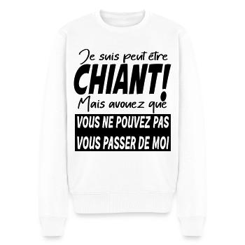 Je suis peut être chiant humour design homme - Pull Premium bio Homme - blanc - Devant - Thijin (182cm)